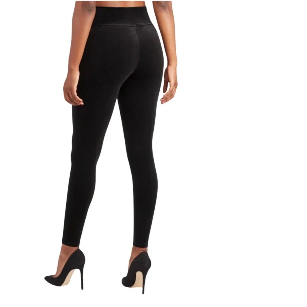 SPANX Velvet Leggings Black High Waisted Slimming Ankle Pants Large L/G